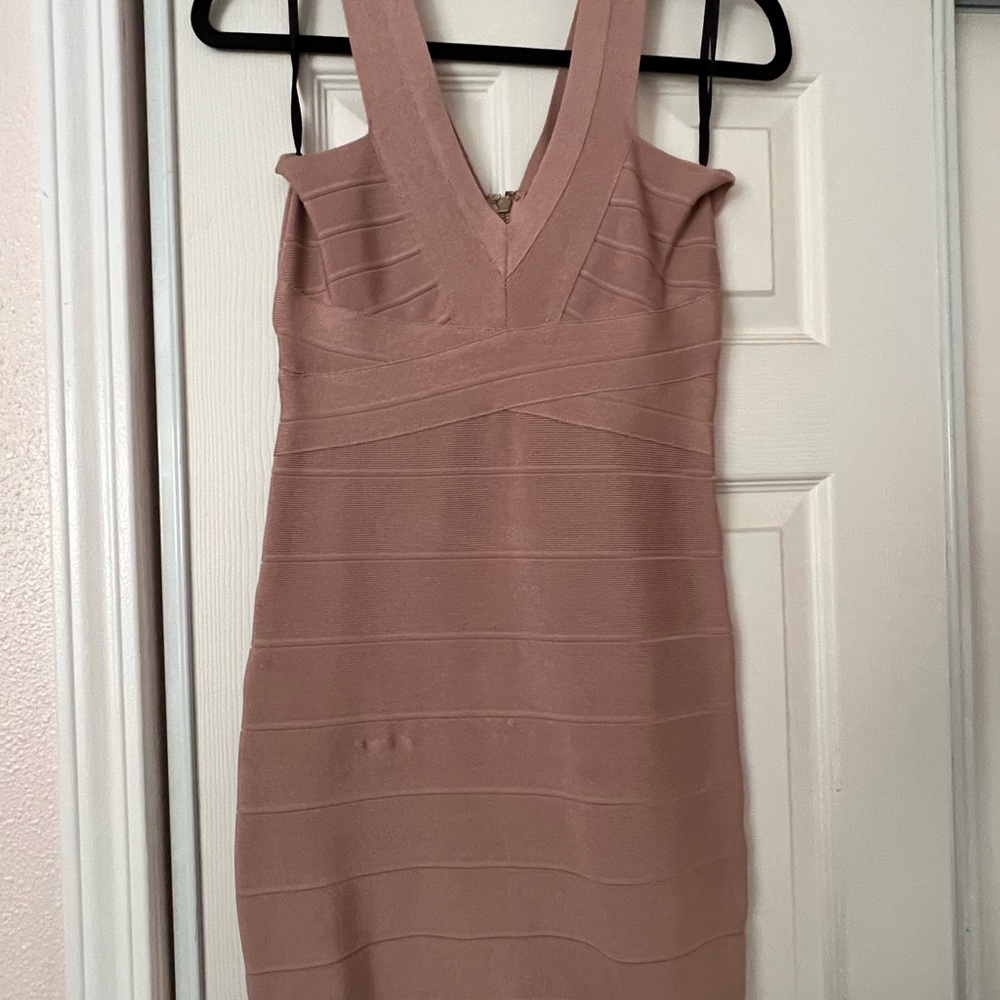 Bebe Pink Bodycon V-Neck Dress
